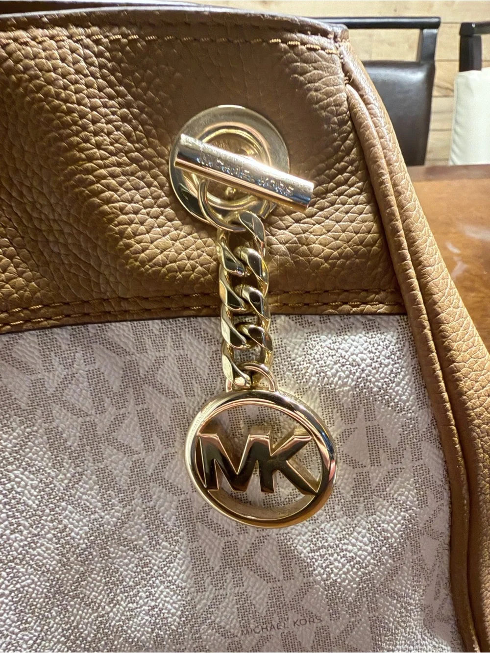 Michael Kors Brown and Vanilla Logo Tote with Matching Wristlet Great Condition